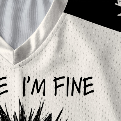 Tokyo-Tiger It's Fine I'm Fine Funny Mental Health Cat Paneled Long Sleeve Jersey