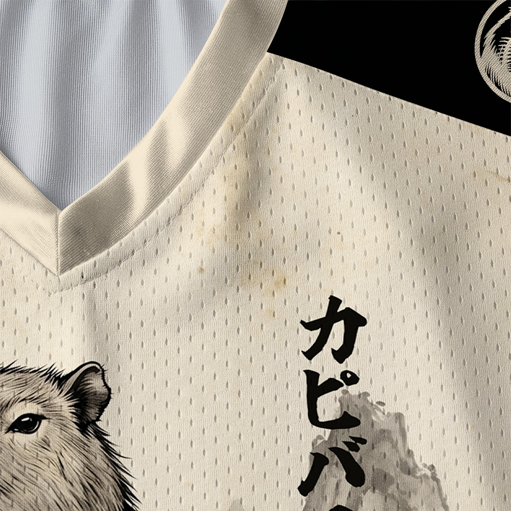 Tokyo-Tiger Japanese Ink Art Capybara Samurai Paneled Long Sleeve Jersey