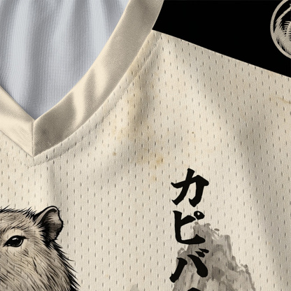Tokyo-Tiger Japanese Ink Art Capybara Samurai Paneled Long Sleeve Jersey