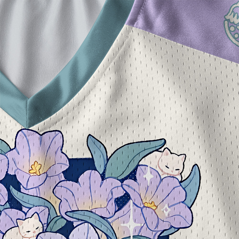 Tokyo-Tiger Sleeping Kittens Among Purple Blooms Paneled Long Sleeve Jersey