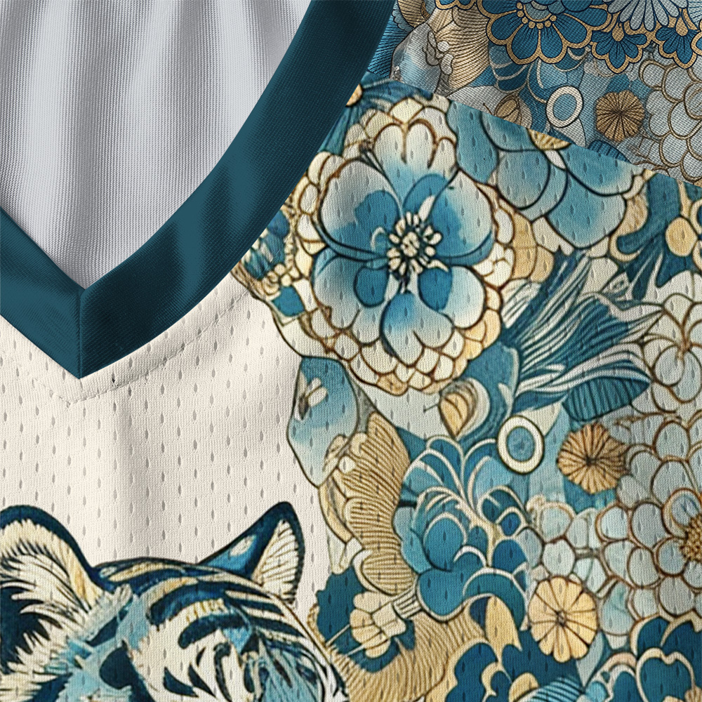 Tokyo-Tiger Cloud‑Resting Floral Tiger Paneled Long Sleeve Jersey