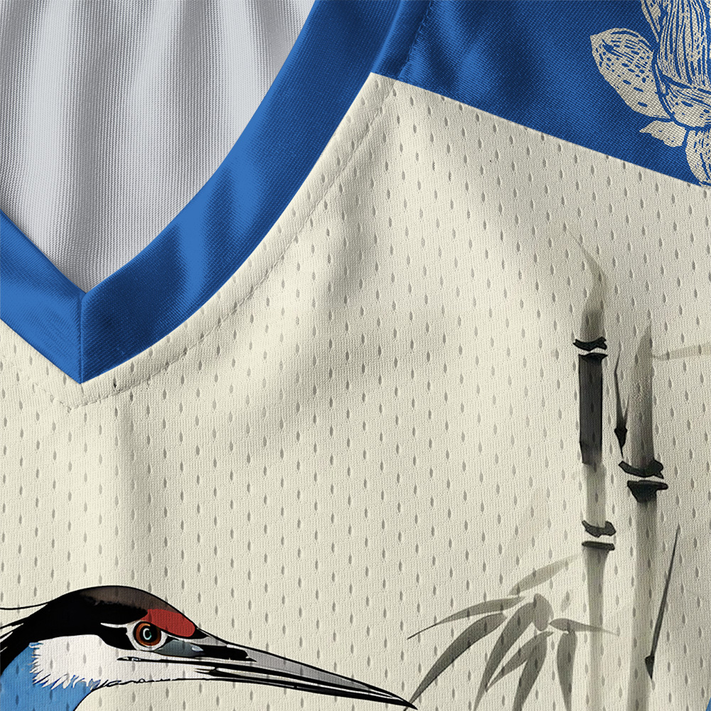 Tokyo-Tiger Bamboo Blue Heron Paneled Long Sleeve Jersey