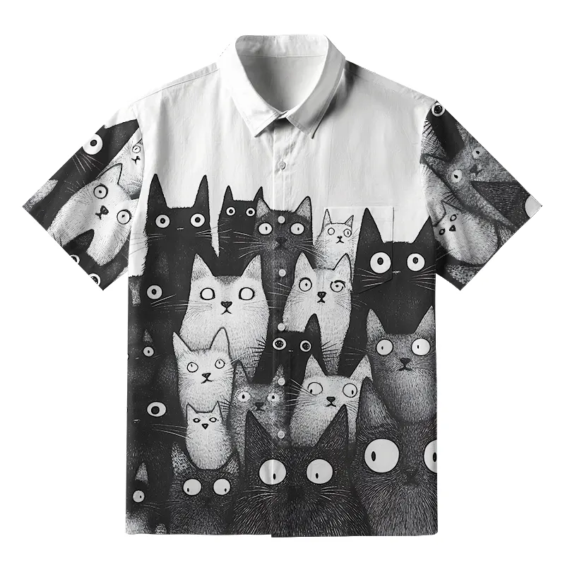 Tokyo-Tiger Funny Cats' Gaze Button-up Shirt