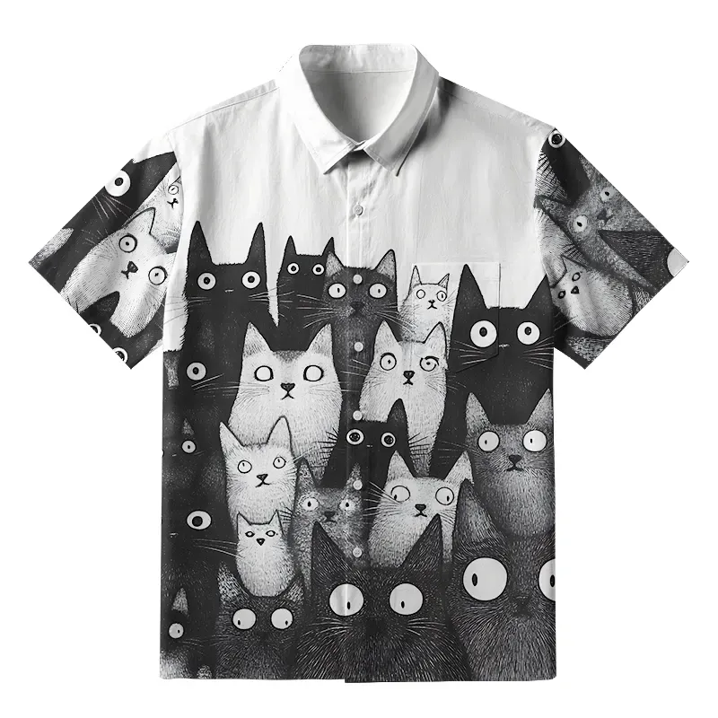 Tokyo-Tiger Funny Cats' Gaze Button-up Shirt