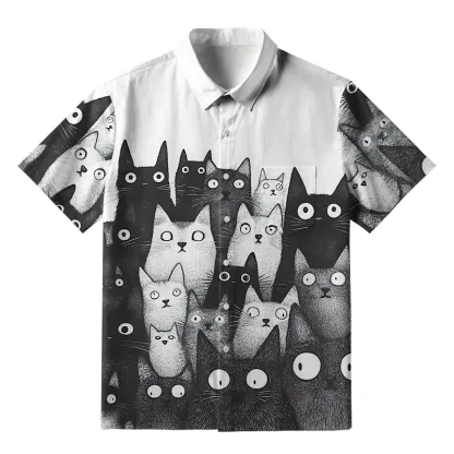 Tokyo-Tiger Funny Cats' Gaze Button-up Shirt
