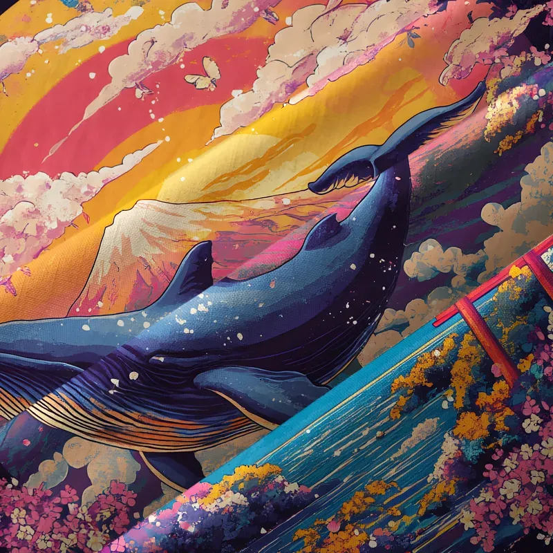 Tokyo-Tiger Whale Over The Sea Of Flowers Button-up Shirt