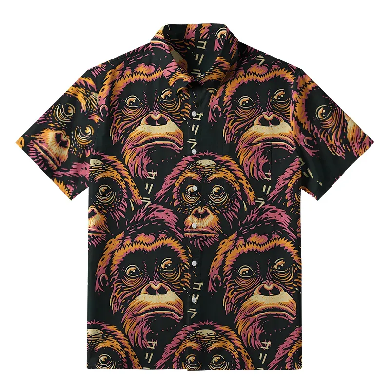 Tokyo-Tiger Mischievous Monkey Button-up Shirt