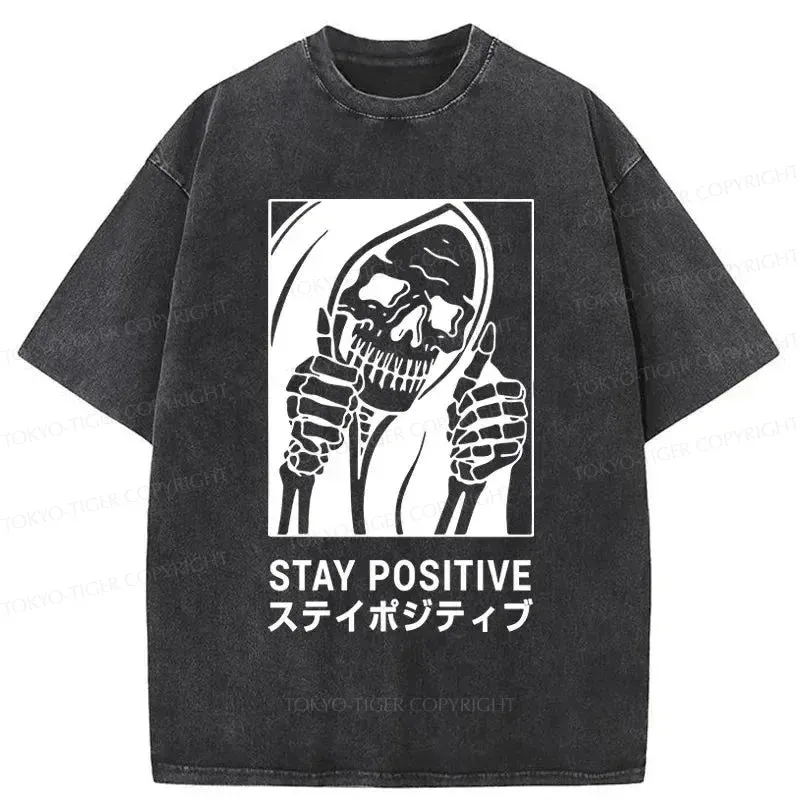 Tokyo-Tiger Stay Positive Skeleton Washed T-Shirt