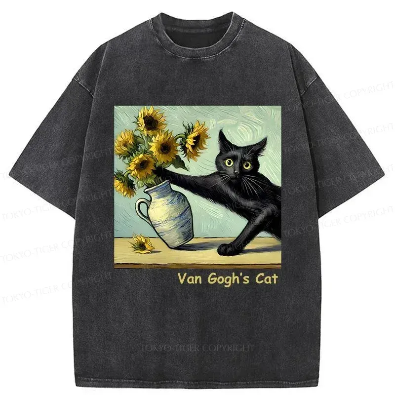Tokyo-Tiger Van Gogh's Naughty Cat Washed T-Shirt