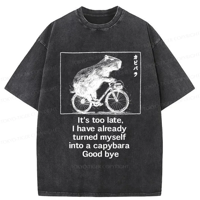 Tokyo-Tiger Funny Capybara Riding A Bicycle Washed T-Shirt