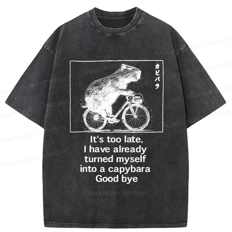 Tokyo-Tiger Funny Capybara Riding A Bicycle Washed T-Shirt