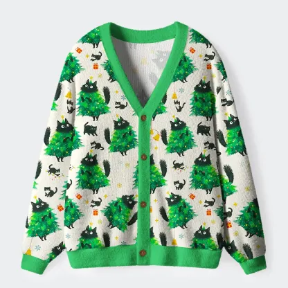 Tokyo-Tiger Christmas Tree Cat Japan Ugly Cardigan Sweater