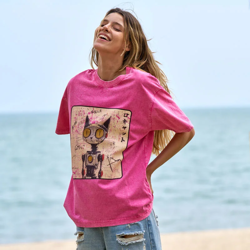 Tokyo-Tiger Robot Cat Washed T-Shirt