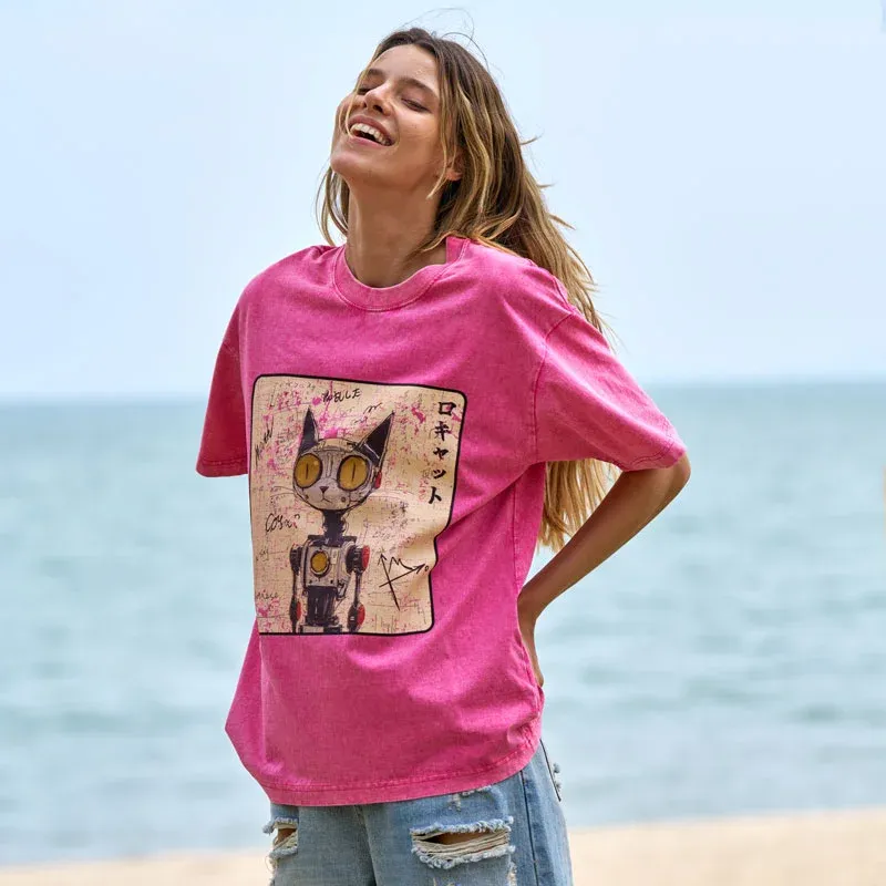 Tokyo-Tiger Robot Cat Washed T-Shirt