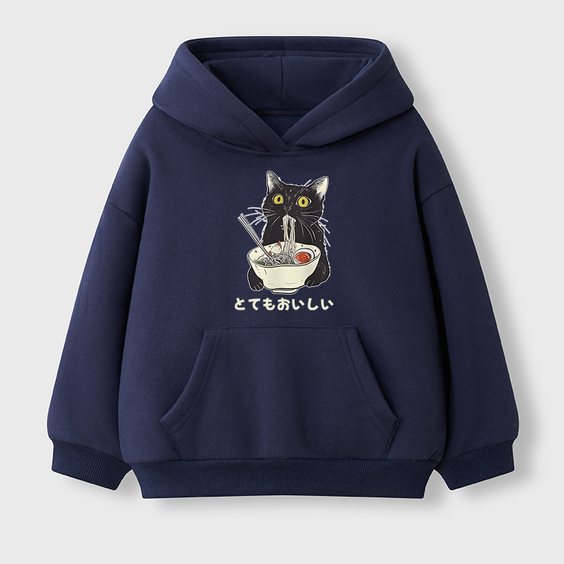 Tokyo-Tiger Cats Eat Ramen Noodles Kids Fleece Lined Hoodie