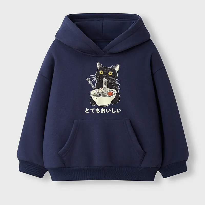 Tokyo-Tiger Cats Eat Ramen Noodles Kids Fleece Lined Hoodie