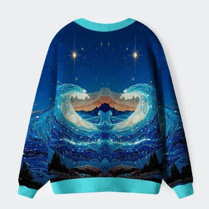 Tokyo-Tiger The Great Wave In Ukiyo-e Style Ugly Cardigan Sweater