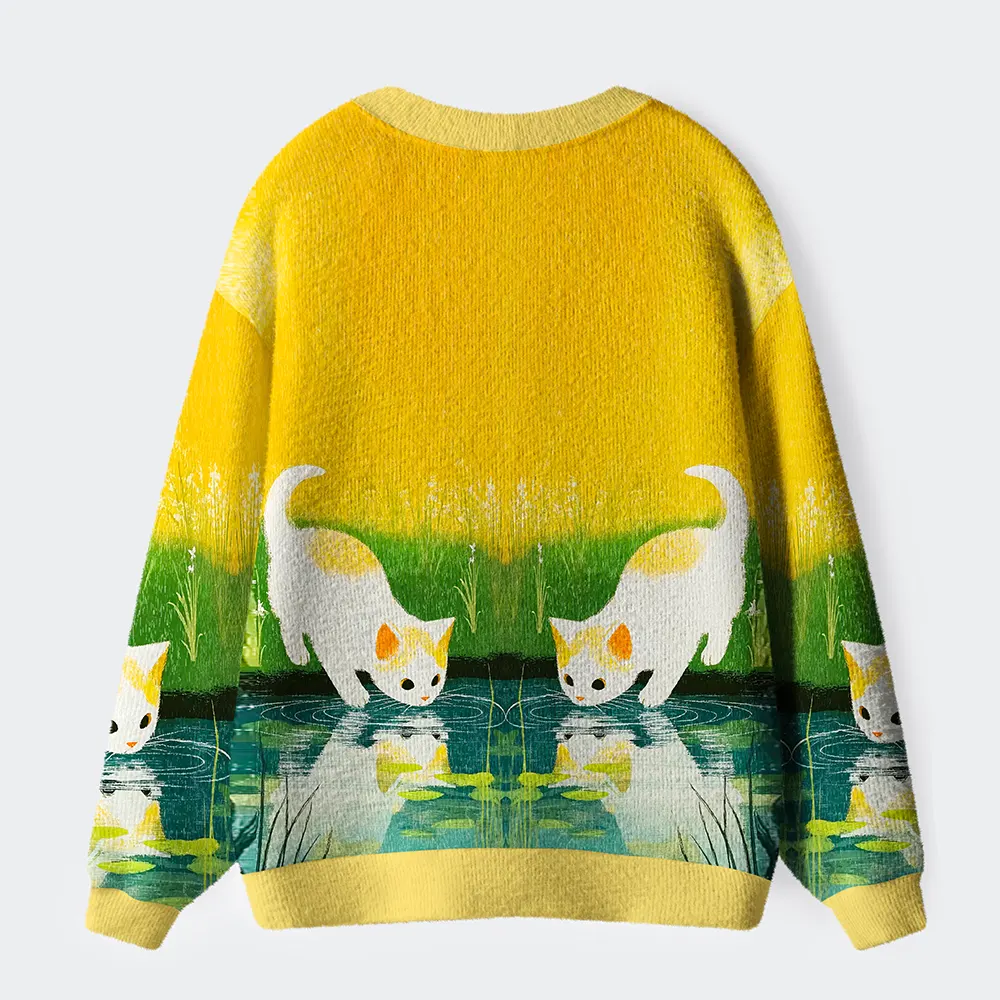 Tokyo-Tiger Sunny Adventures Of Two Curious Cats Ugly Cardigan Sweater