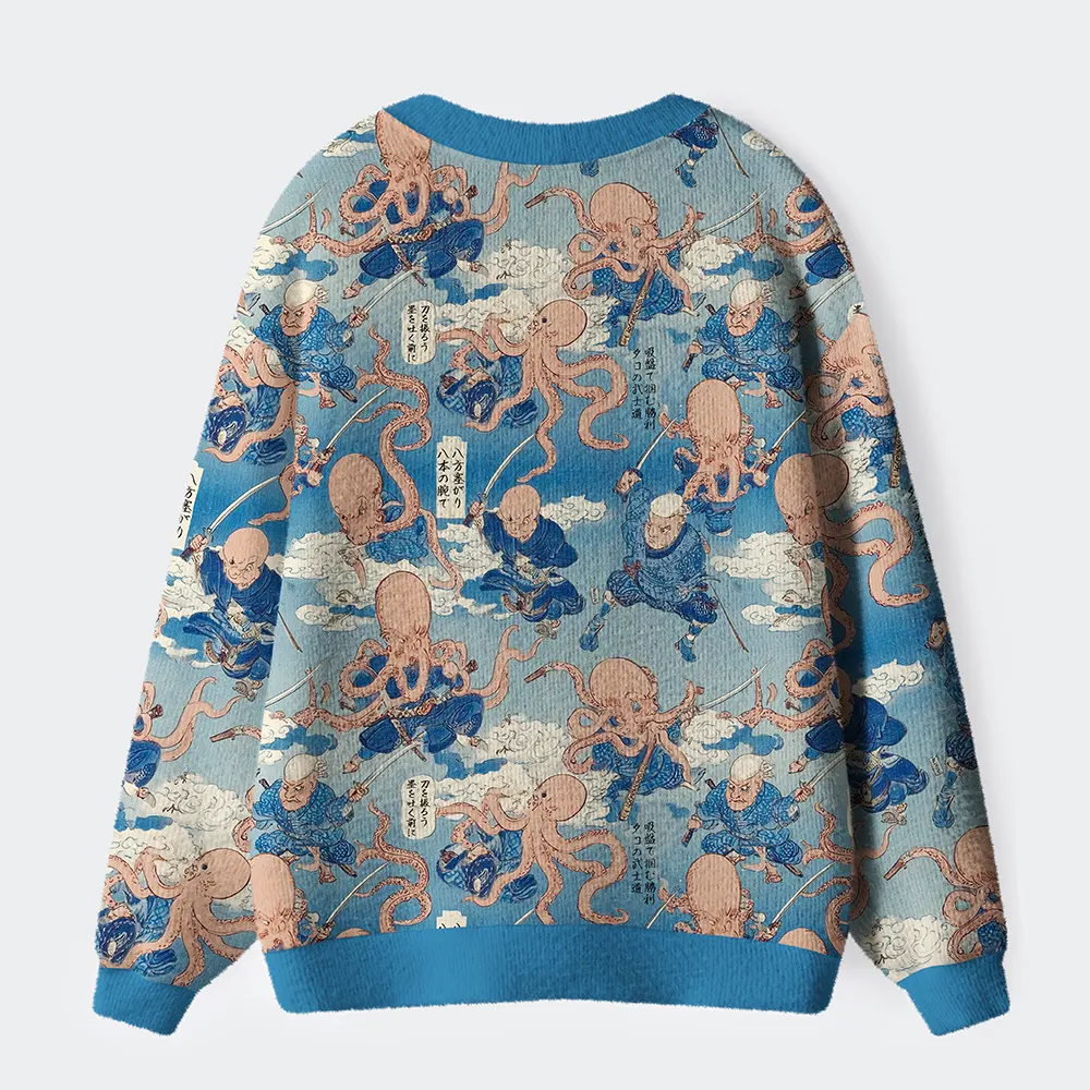 Tokyo-Tiger The Rise of the Octopus Samurai Ugly Cardigan Sweater