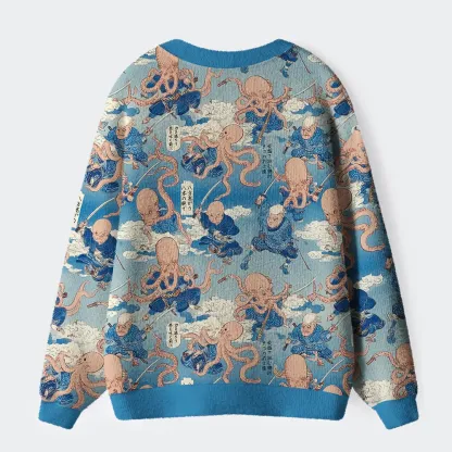 Tokyo-Tiger The Rise of the Octopus Samurai Ugly Cardigan Sweater