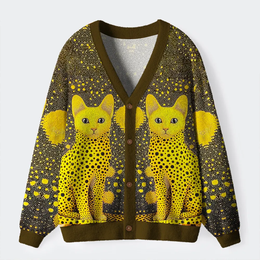 Tokyo-Tiger Polka Dot Pattern：Cats In Style Ugly Cardigan Sweater