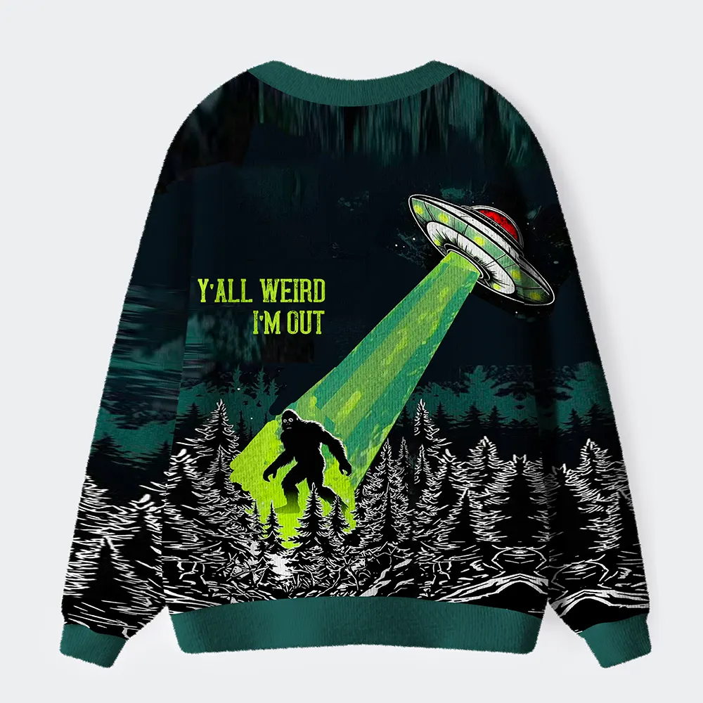 Tokyo-Tiger Funny Bigfoot：Y'all Weird I'm Out Ugly Cardigan Sweater