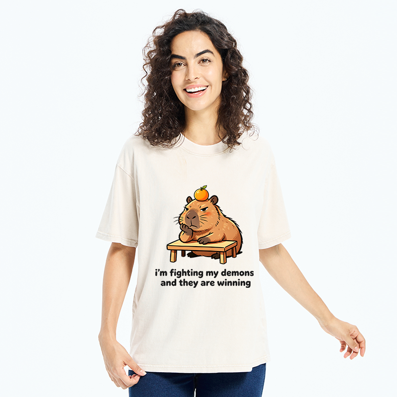 Tokyo‑Tiger Funny Orange Capybara Meme Washed T‑Shirt