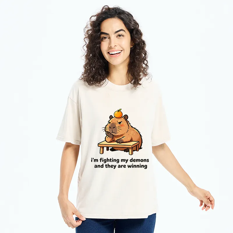 Tokyo‑Tiger Funny Orange Capybara Meme Washed T‑Shirt