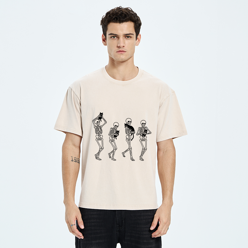 Tokyo‑Tiger Funny Skeleton Cat Meme Washed T‑Shirt