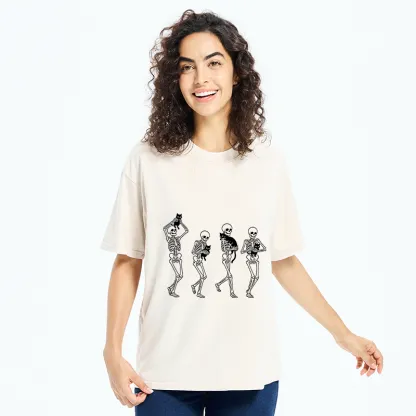 Tokyo‑Tiger Funny Skeleton Cat Meme Washed T‑Shirt