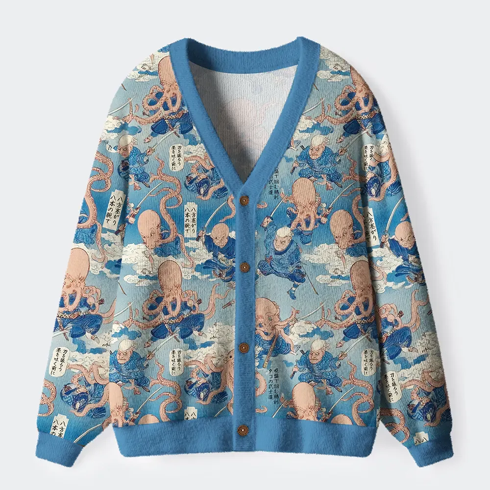 Tokyo-Tiger The Rise of the Octopus Samurai Ugly Cardigan Sweater
