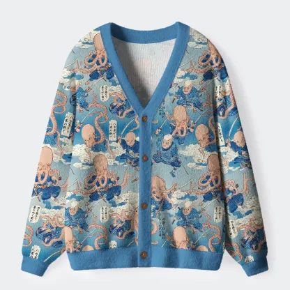 Tokyo-Tiger The Rise of the Octopus Samurai Ugly Cardigan Sweater