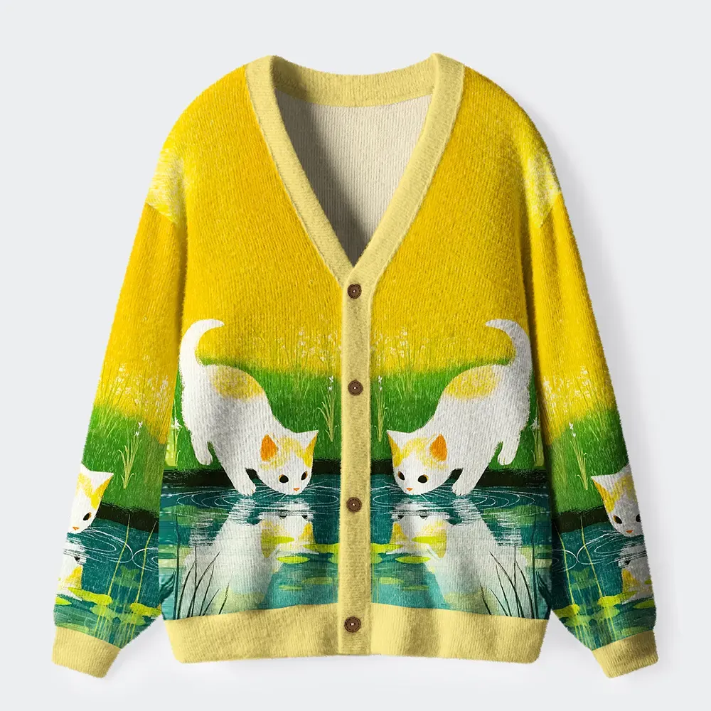 Tokyo-Tiger Sunny Adventures Of Two Curious Cats Ugly Cardigan Sweater