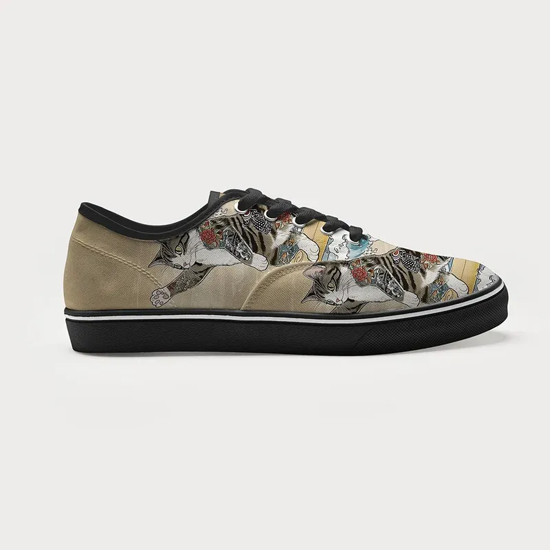 Tokyo-Tiger Cat Surfing Canvas Shoes