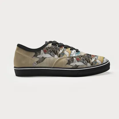 Tokyo-Tiger Cat Surfing Canvas Shoes