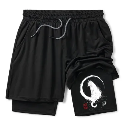 Tokyo-Tiger Retro Japanese Black Cat Training Shorts