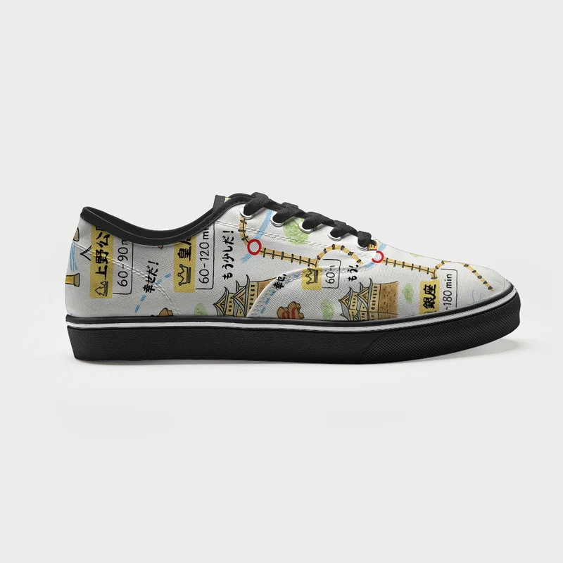 Tokyo-Tiger Tokyo's Famous Attractions Roadmap White Canvas Shoes