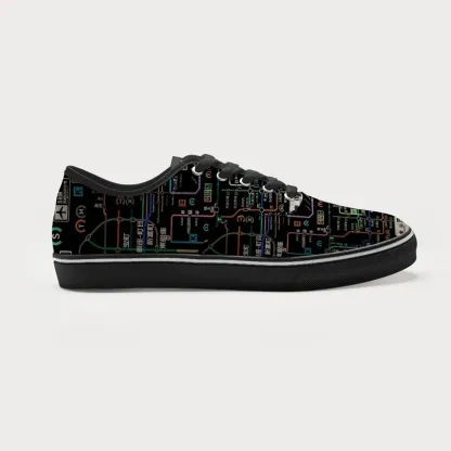 Tokyo-Tiger Tokyo Subway Map Black Canvas Shoes