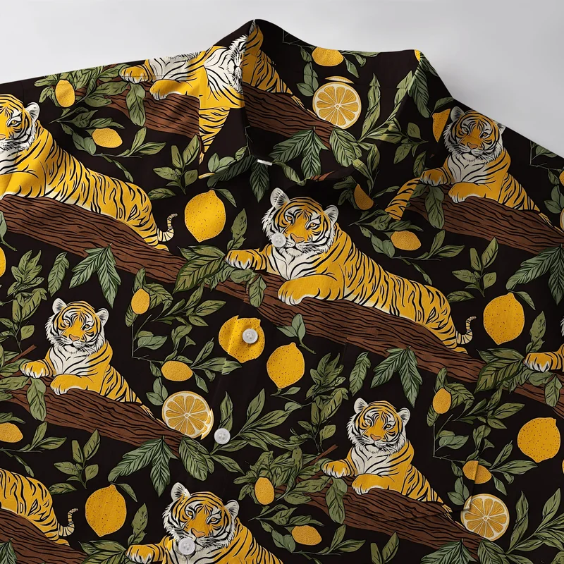 Tokyo-Tiger Tiger In A Lemon Grove Button-up Shirt