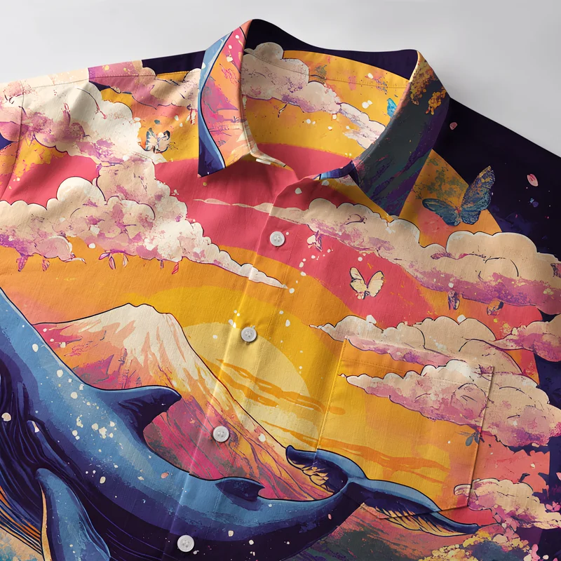 Tokyo-Tiger Whale Over The Sea Of Flowers Button-up Shirt