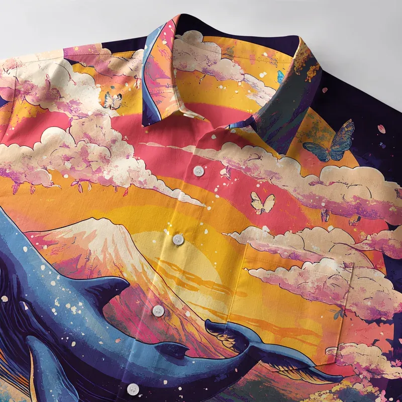 Tokyo-Tiger Whale Over The Sea Of Flowers Button-up Shirt