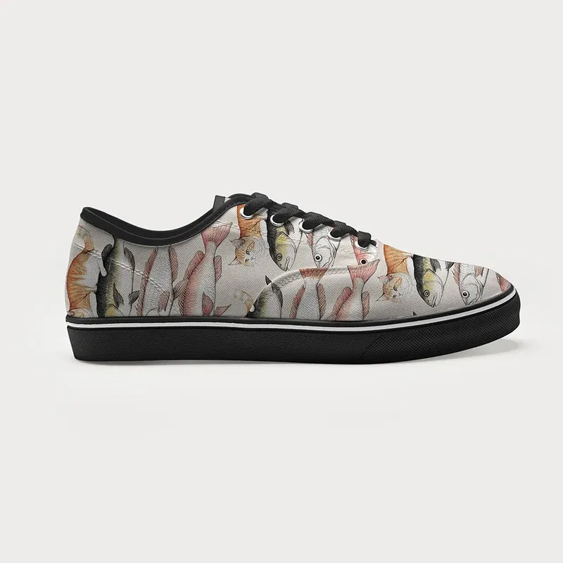 Tokyo-Tiger Funny Cat Riding On Fish Canvas Shoes