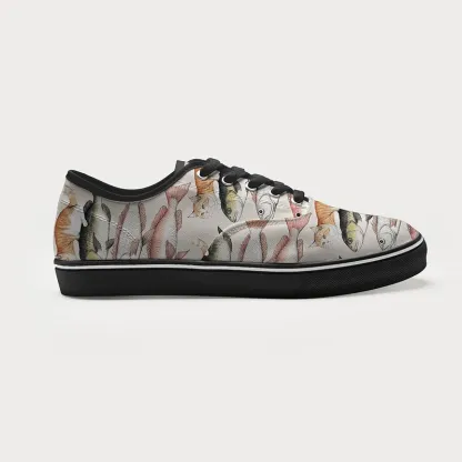 Tokyo-Tiger Funny Cat Riding On Fish Canvas Shoes