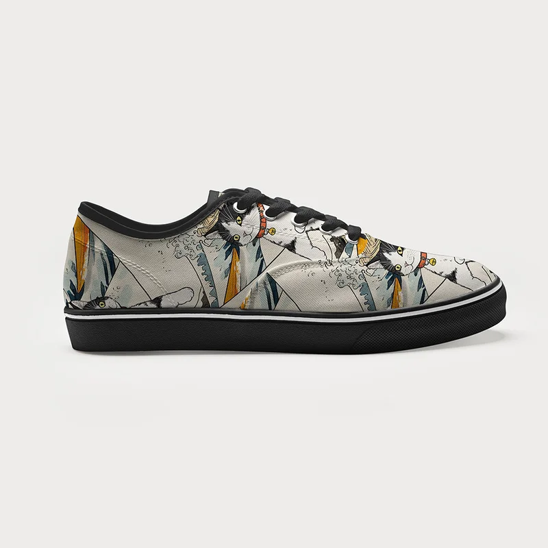 Tokyo-Tiger Funny Cat Surfing Canvas Shoes
