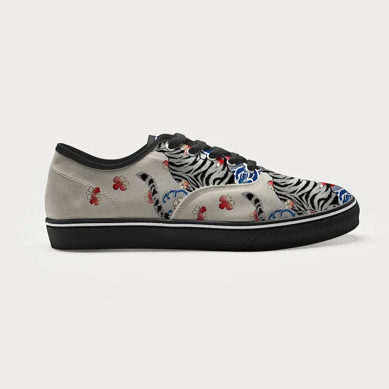 Tokyo-Tiger Fierce Tiger Amidst Sakura Wave Canvas Shoes