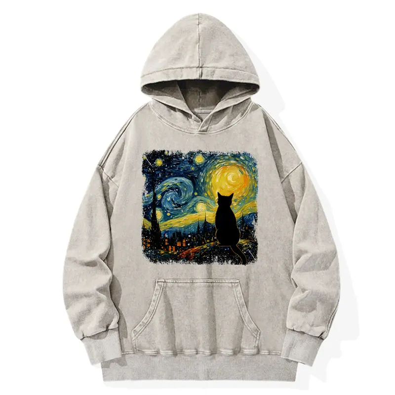 Tokyo-Tiger The Starry Night Cat Washed Hoodie
