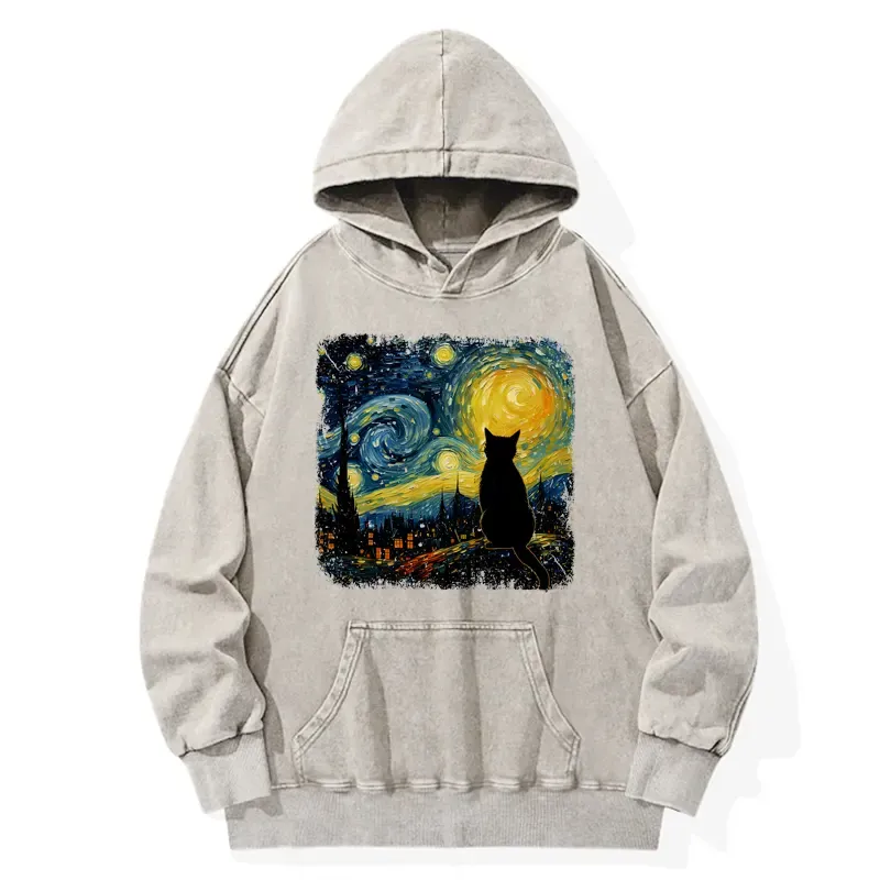 Tokyo-Tiger The Starry Night Cat Washed Hoodie