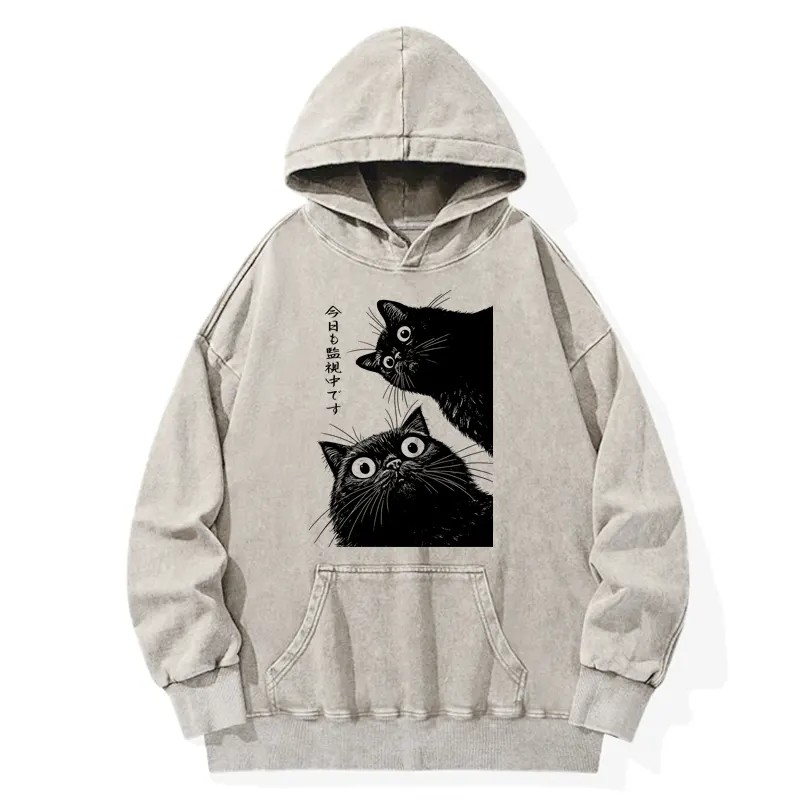 Tokyo-Tiger The Cat Is Watching Today Washed Hoodie