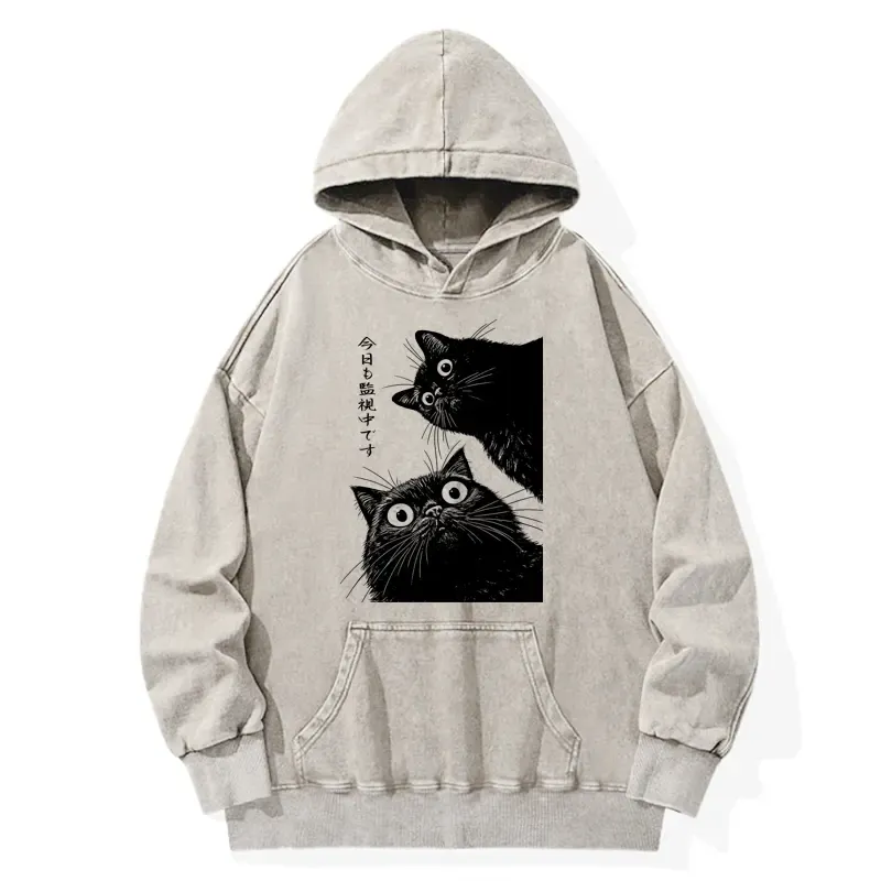 Tokyo-Tiger The Cat Is Watching Today Washed Hoodie