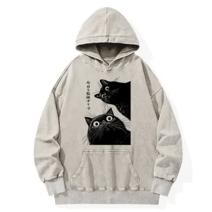 Tokyo-Tiger The Cat Is Watching Today Washed Hoodie